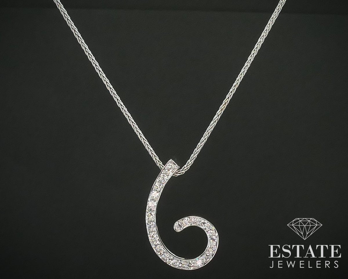 18k White Gold Natural .44ctw Diamond Spiral Ladies Necklace 6.6g 18"L i15093