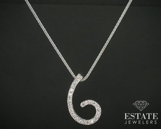 18k White Gold Natural .44ctw Diamond Spiral Ladies Necklace 6.6g 18"L i15093