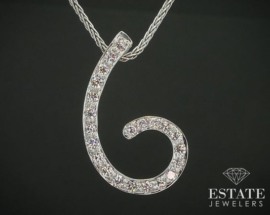 18k White Gold Natural .44ctw Diamond Spiral Ladies Necklace 6.6g 18"L i15093