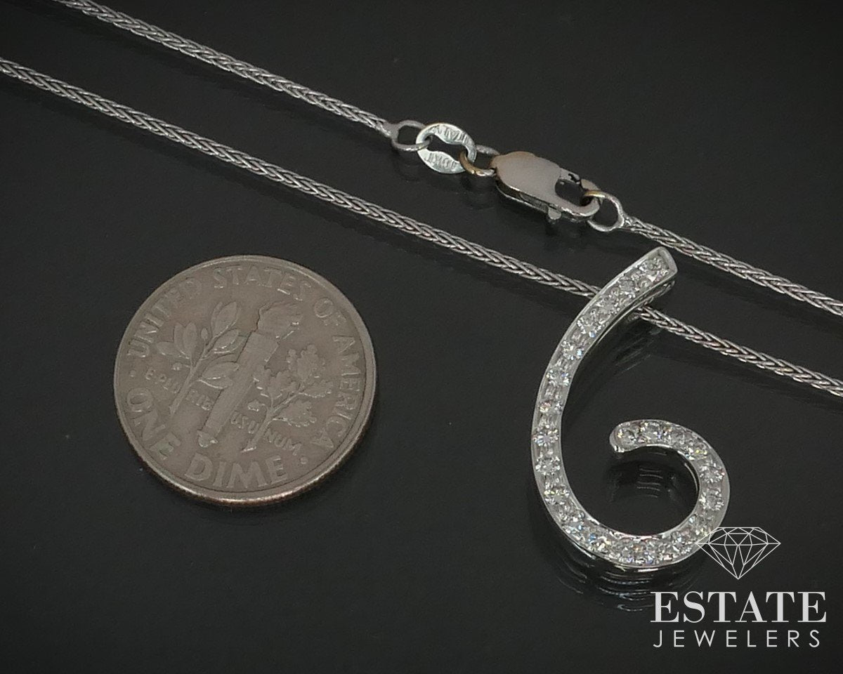 18k White Gold Natural .44ctw Diamond Spiral Ladies Necklace 6.6g 18"L i15093
