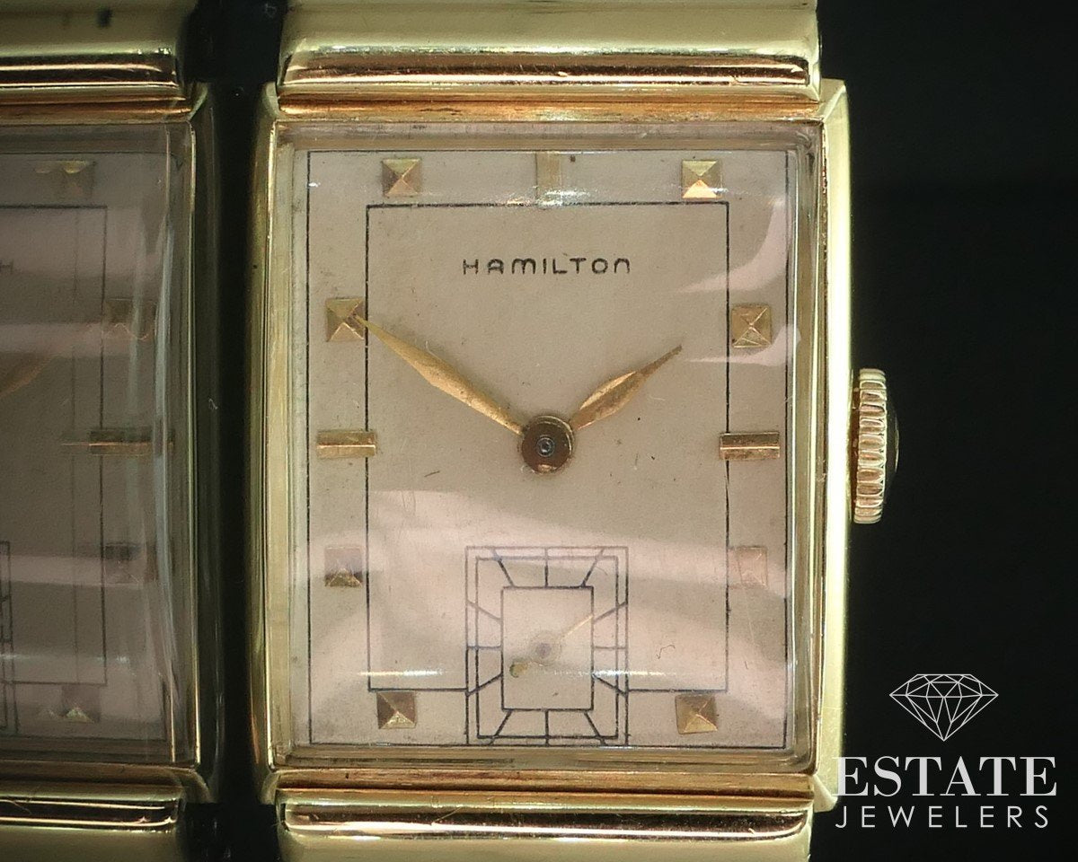 Vintage 18k Yellow Gold Hamilton Cal. 982 Stair Step Case Mens Watch i15145