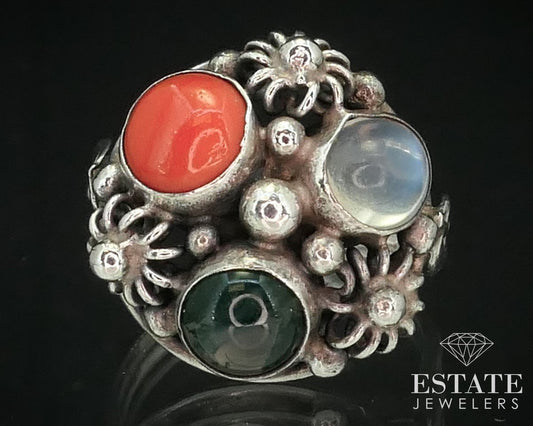 Vintage Sterling Navajo Natural Multi Gem Ladies Shield Ring 5.0g i15170