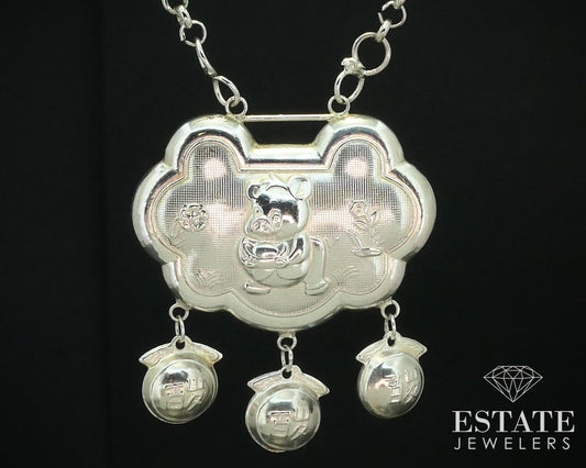 Vintage Sterling Year of the Pig Chinese Beaded Necklace 23g i15163