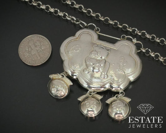 Vintage Sterling Year of the Pig Chinese Beaded Necklace 23g i15163