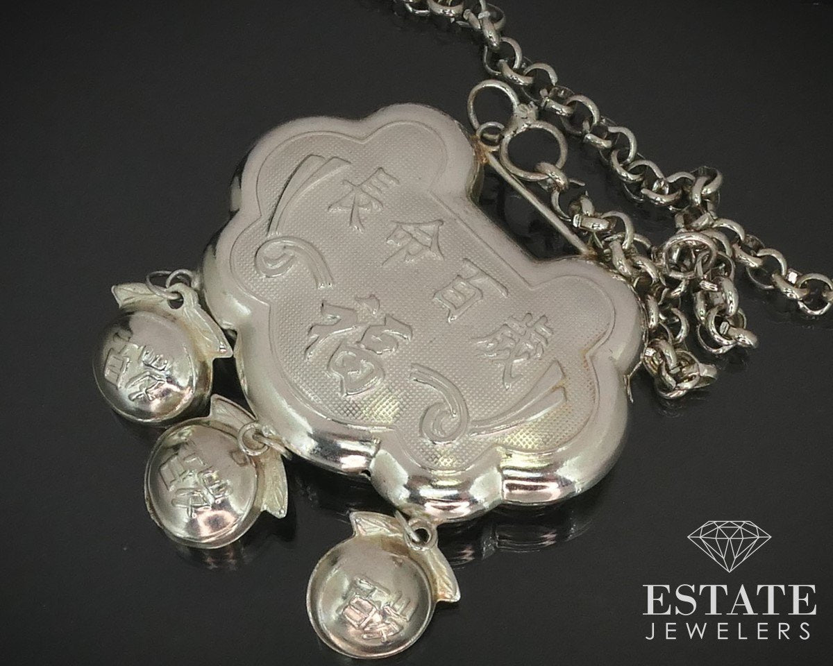 Vintage Sterling Year of the Pig Chinese Beaded Necklace 23g i15163