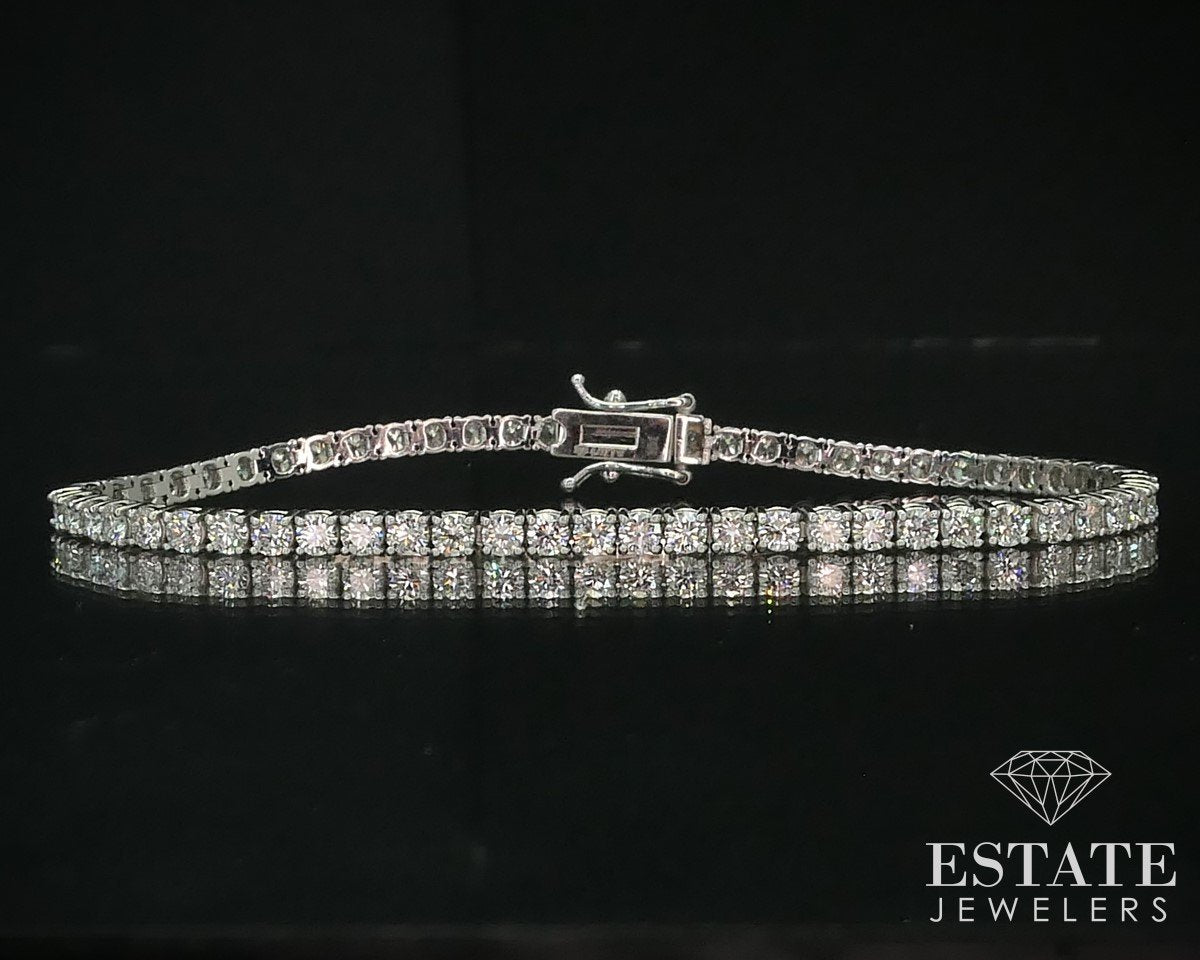 14k White Gold Round 4.01ctw Natural Diamond Tennis Bracelet 8.3g 7"L i15149