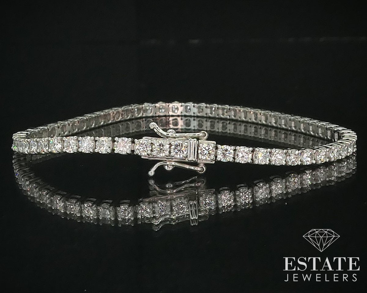 14k White Gold Round 4.01ctw Natural Diamond Tennis Bracelet 8.3g 7"L i15149