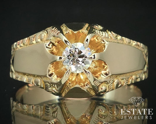 Antique 14k Yellow Gold Natural .25ct OEC Diamond Belcher Ring 6.2g i15195