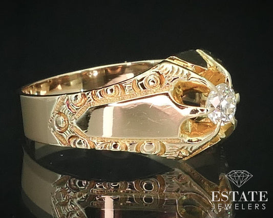 Antique 14k Yellow Gold Natural .25ct OEC Diamond Belcher Ring 6.2g i15195