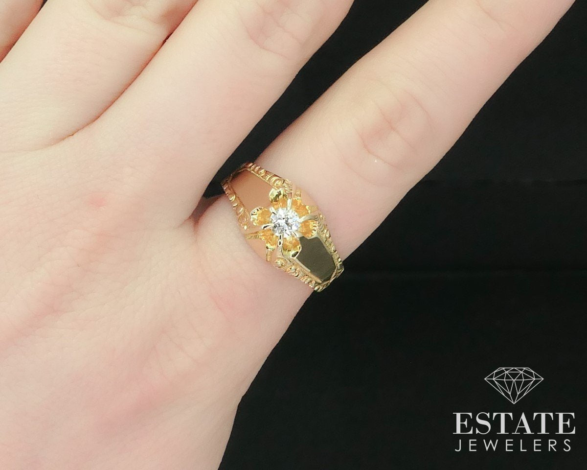 Antique 14k Yellow Gold Natural .25ct OEC Diamond Belcher Ring 6.2g i15195
