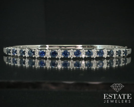 NEW 14k White Gold Natural 2ctw Blue Sapphire Diamond Bangle Bracelet i15236