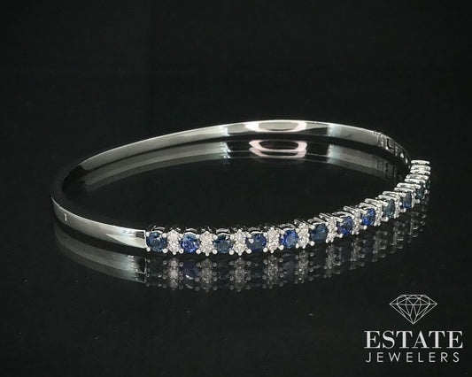 NEW 14k White Gold Natural 2ctw Blue Sapphire Diamond Bangle Bracelet i15236