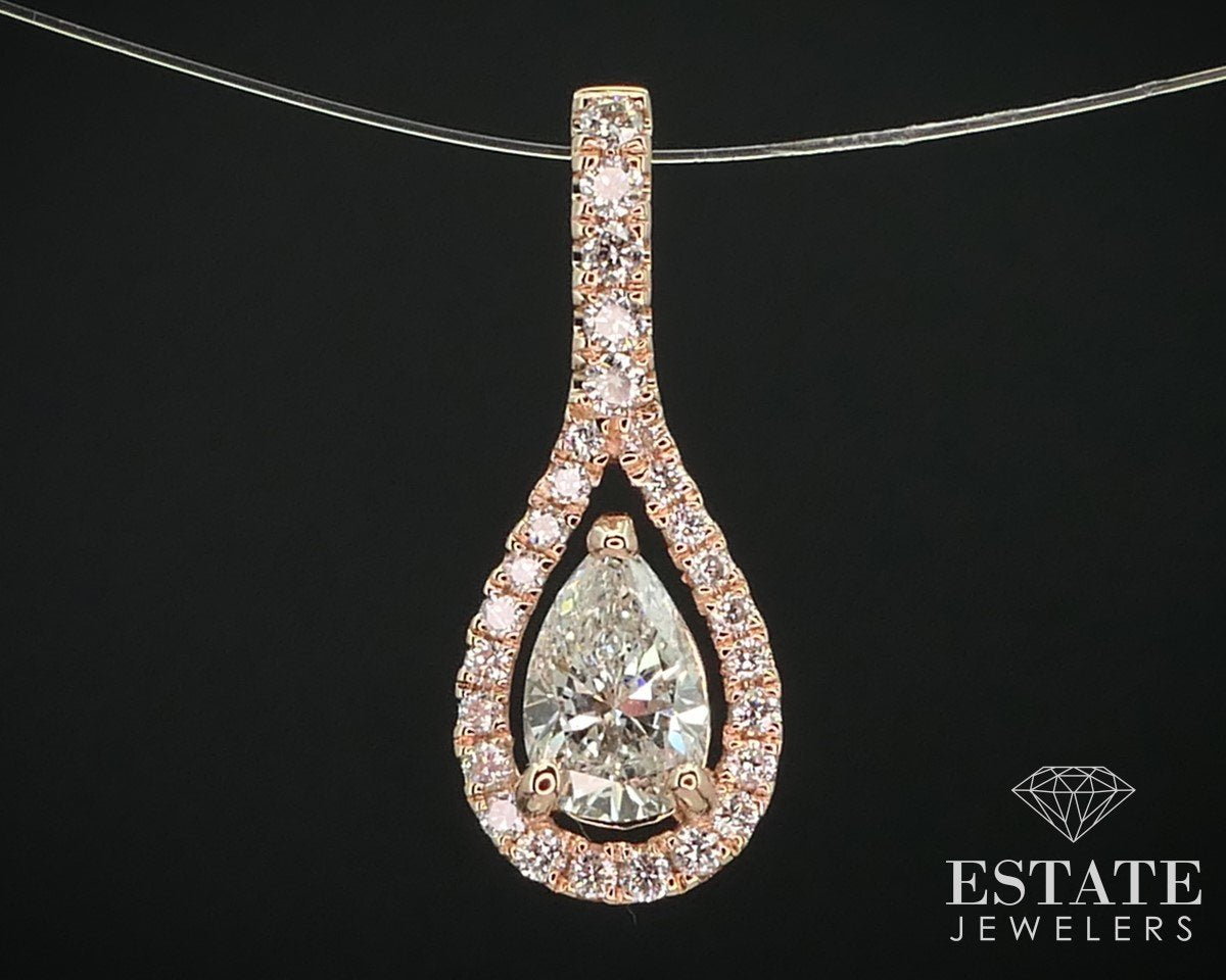 18k Rose Gold .52ctw Natural Pear Shaped Diamond Tear Drop Pendant 1g i15243