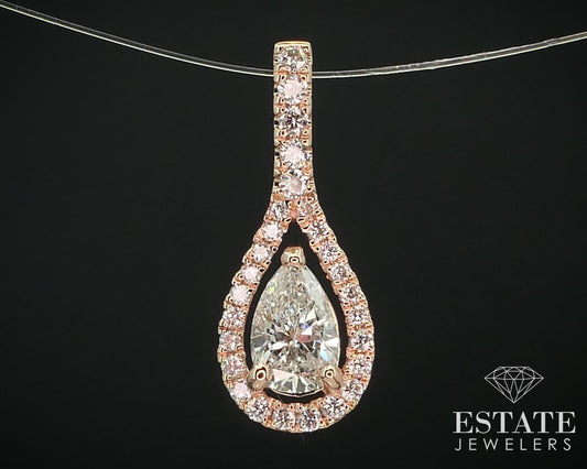 18k Rose Gold .52ctw Natural Pear Shaped Diamond Tear Drop Pendant 1g i15243