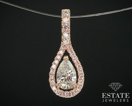 18k Rose Gold .52ctw Natural Pear Shaped Diamond Tear Drop Pendant 1g i15243