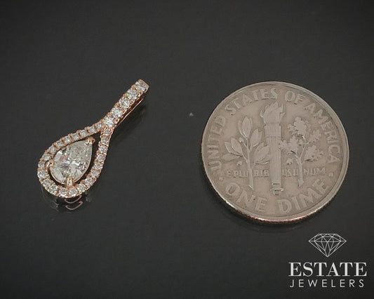 18k Rose Gold .52ctw Natural Pear Shaped Diamond Tear Drop Pendant 1g i15243