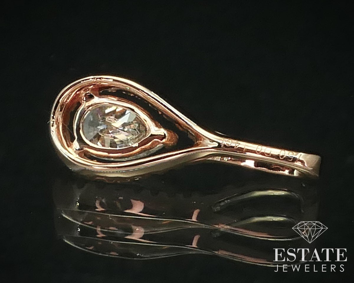 18k Rose Gold .52ctw Natural Pear Shaped Diamond Tear Drop Pendant 1g i15243
