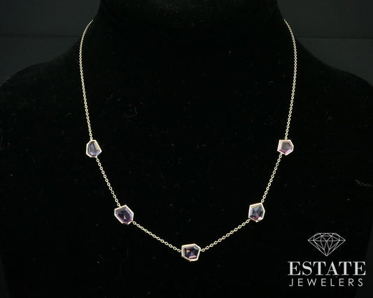 14k Yellow Gold Natural Sapphire Slice Link Ladies Necklace 4.2g i15258