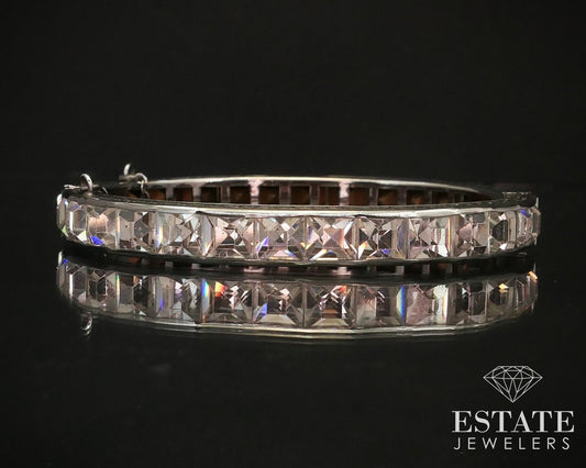 Antique Victorian Sterling Silver Rhinestone Bangle Bracelet 23.1g i15284