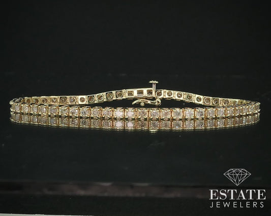 14k Yellow Gold Round 2.20ctw Natural Diamond Tennis Bracelet 11.1g 7"L I15343