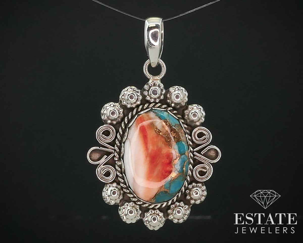 Vintage Sterling Oyster Copper Turquoise Navajo Ladies Pendant 8.1g i15405