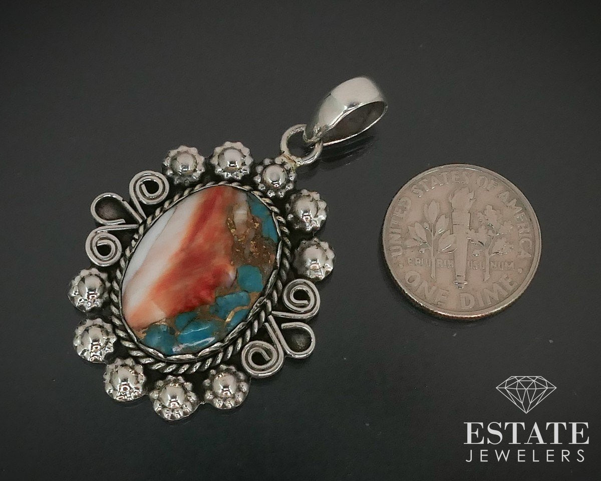 Vintage Sterling Oyster Copper Turquoise Navajo Ladies Pendant 8.1g i15405