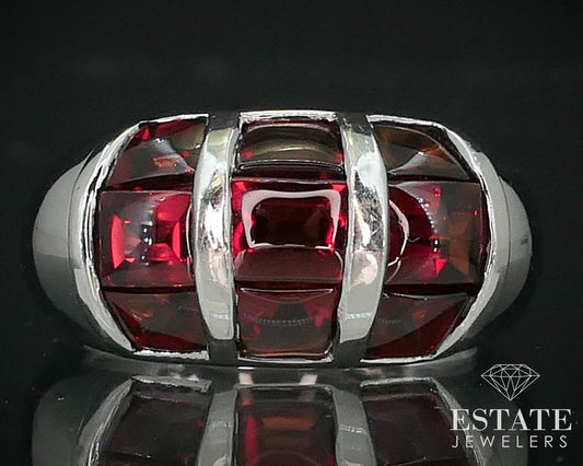Sterling Silver 925 10mm Cabochon Natural Garnet Ladies Band Ring 5.3g i15431