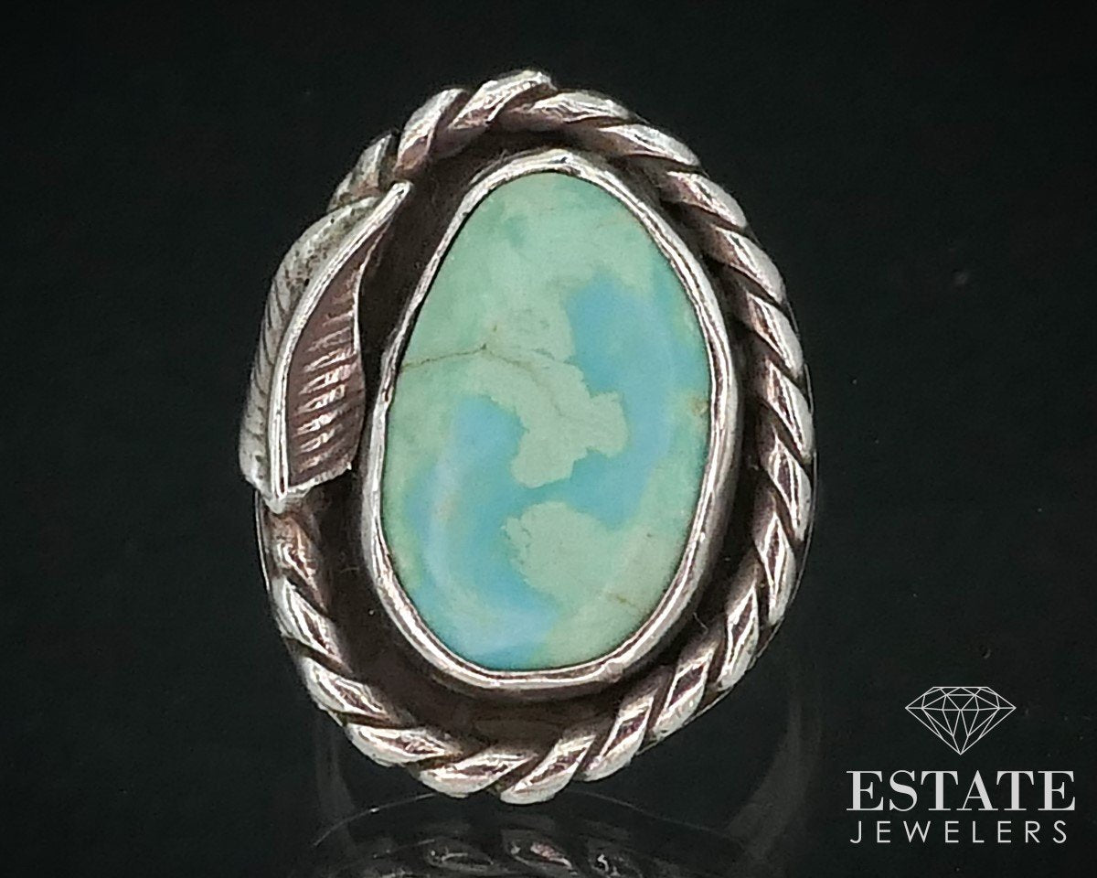 Vintage Sterling 925 Natural Green Turquoise Navajo Shield Ring 6.7g i15429