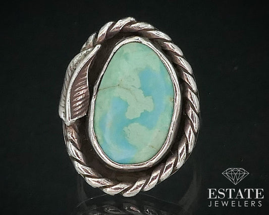 Vintage Sterling 925 Natural Green Turquoise Navajo Shield Ring 6.7g i15429