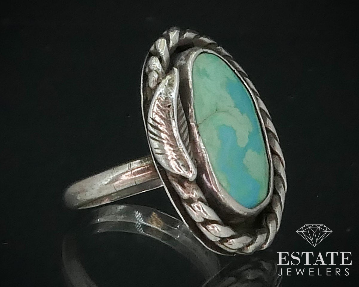 Vintage Sterling 925 Natural Green Turquoise Navajo Shield Ring 6.7g i15429