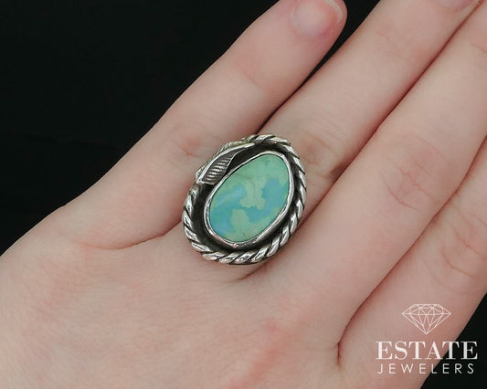 Vintage Sterling 925 Natural Green Turquoise Navajo Shield Ring 6.7g i15429