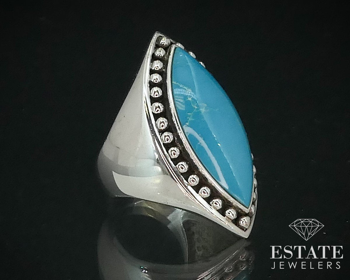 Estate Sterling Silver Natural Turquoise Beaded Ladies Ring 13.6g i15423