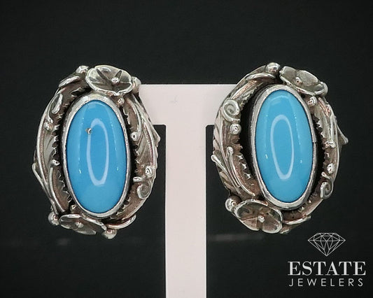 Vintage Sterling SAMONA Navajo Natural Turquoise Stud Earrings 8.8g i15411