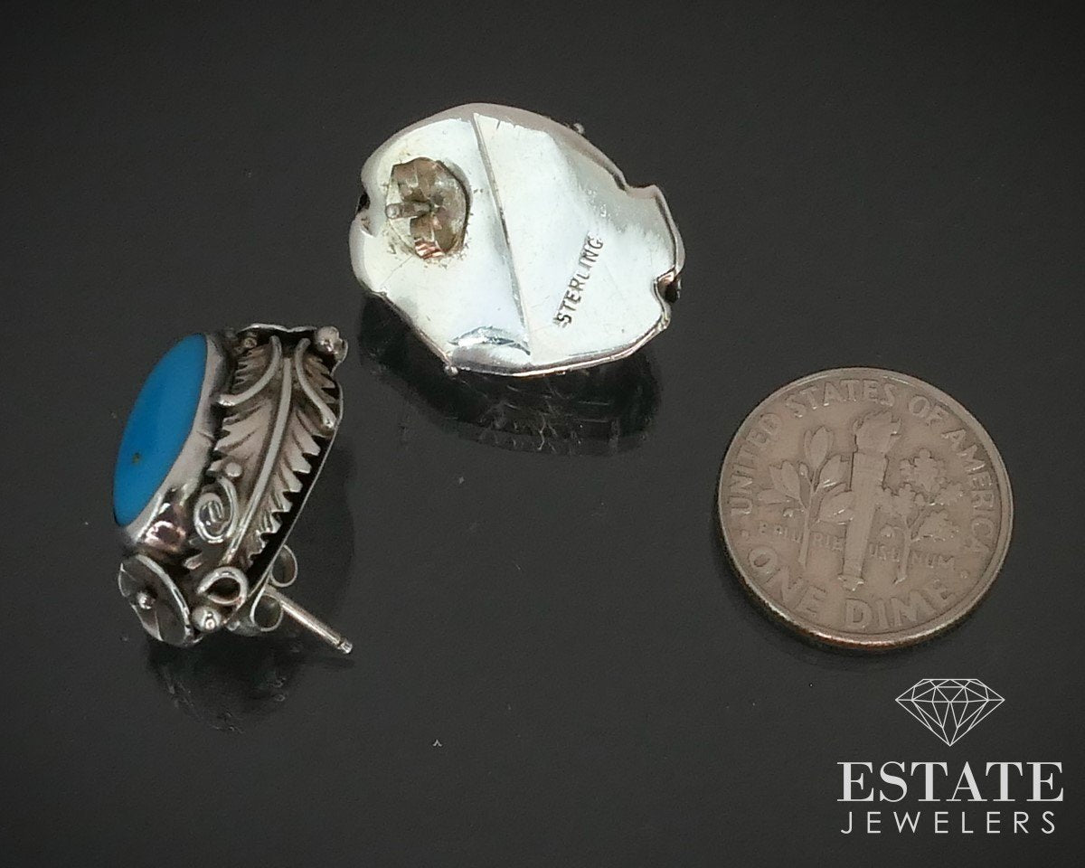 Vintage Sterling SAMONA Navajo Natural Turquoise Stud Earrings 8.8g i15411