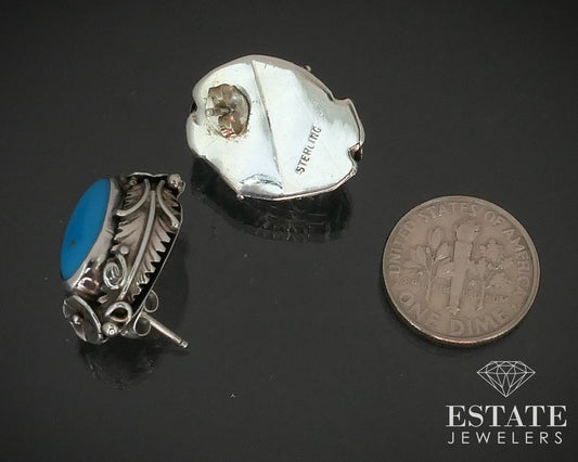 Vintage Sterling SAMONA Navajo Natural Turquoise Stud Earrings 8.8g i15411