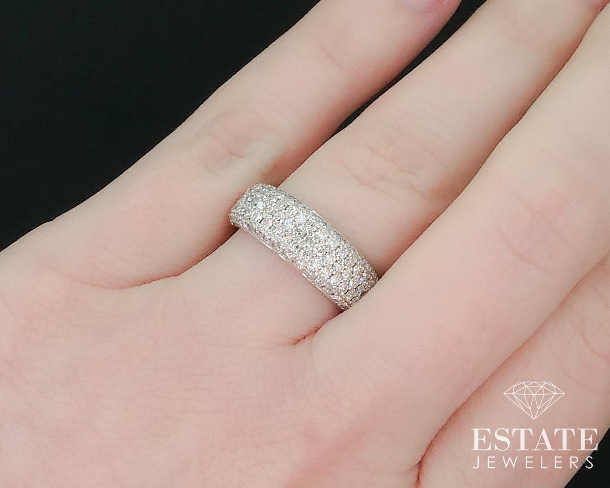 14k White Gold 1ctw Natural Diamond Pave Ladies Band Ring 4.4g i15379