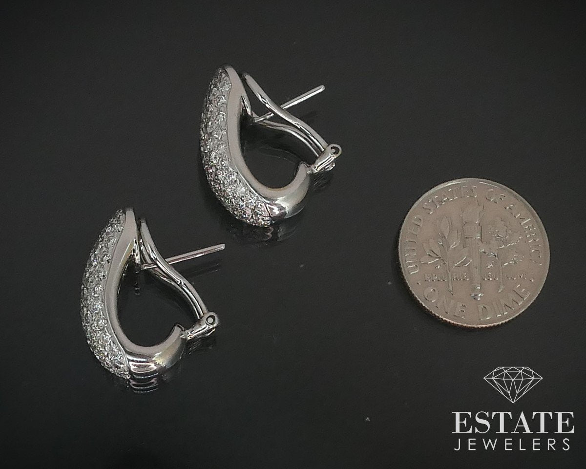 18k White Gold Natural 2.46ctw Diamond Omega Back Hoop Earrings 10.4g i15373