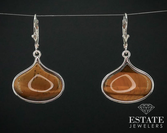 Sterling Silver Natural Tigers Eye Whitney Kelly Dangle Earrings 8.2g i15460