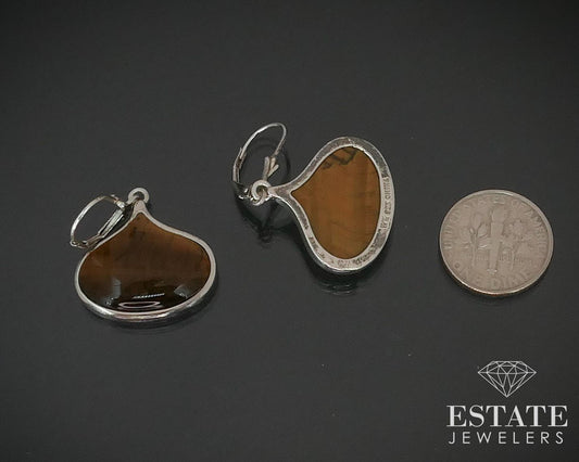 Sterling Silver Natural Tigers Eye Whitney Kelly Dangle Earrings 8.2g i15460