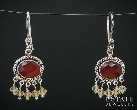 Sterling Doug Paulas Natural Carnelian & Citrine Dangle Earrings 6.4g i15458