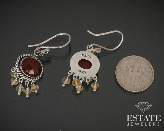 Sterling Doug Paulas Natural Carnelian & Citrine Dangle Earrings 6.4g i15458