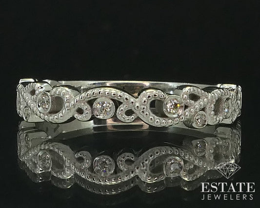 14k White Gold Natural .06ctw Diamond Vine Ladies Wedding Band Ring 2.5g i15468