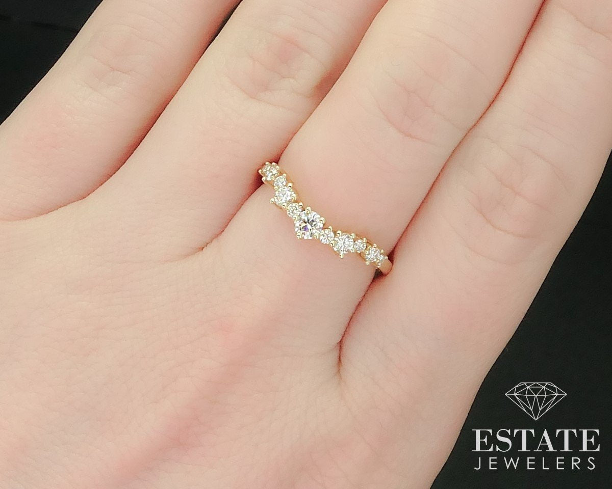 14k Yellow Gold Natural .41ctw Diamond Ladies Curved Wedding Band Ring 2g i15513