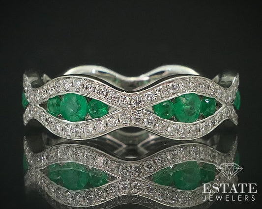 14k White Gold Natural .80ctw Emerald & Diamond Ladies Band Ring 3.8g i15509