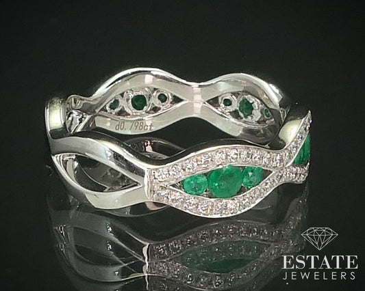 14k White Gold Natural .80ctw Emerald & Diamond Ladies Band Ring 3.8g i15509