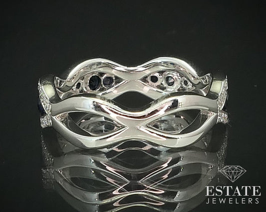 14k White Gold Natural .97ctw Blue Sapphire & Diamond Ladies Band Ring 4g i15507