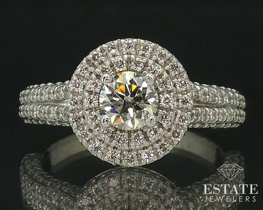 14k White Gold Halo Round Natural 1.27ctw Diamond Engagement Ring 5g i15524