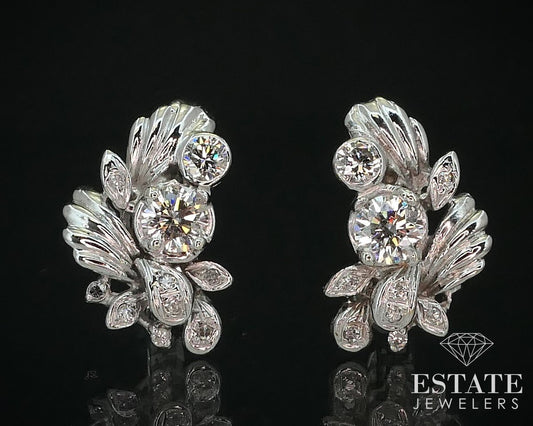 Antique 14k White Gold 1.22ctw Diamond Hinged Back Earrings 5.8g i15374