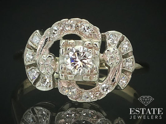 Antique 14k White & Yellow Gold Natural .31ctw Diamond Ladies Ring 2.6g i15581