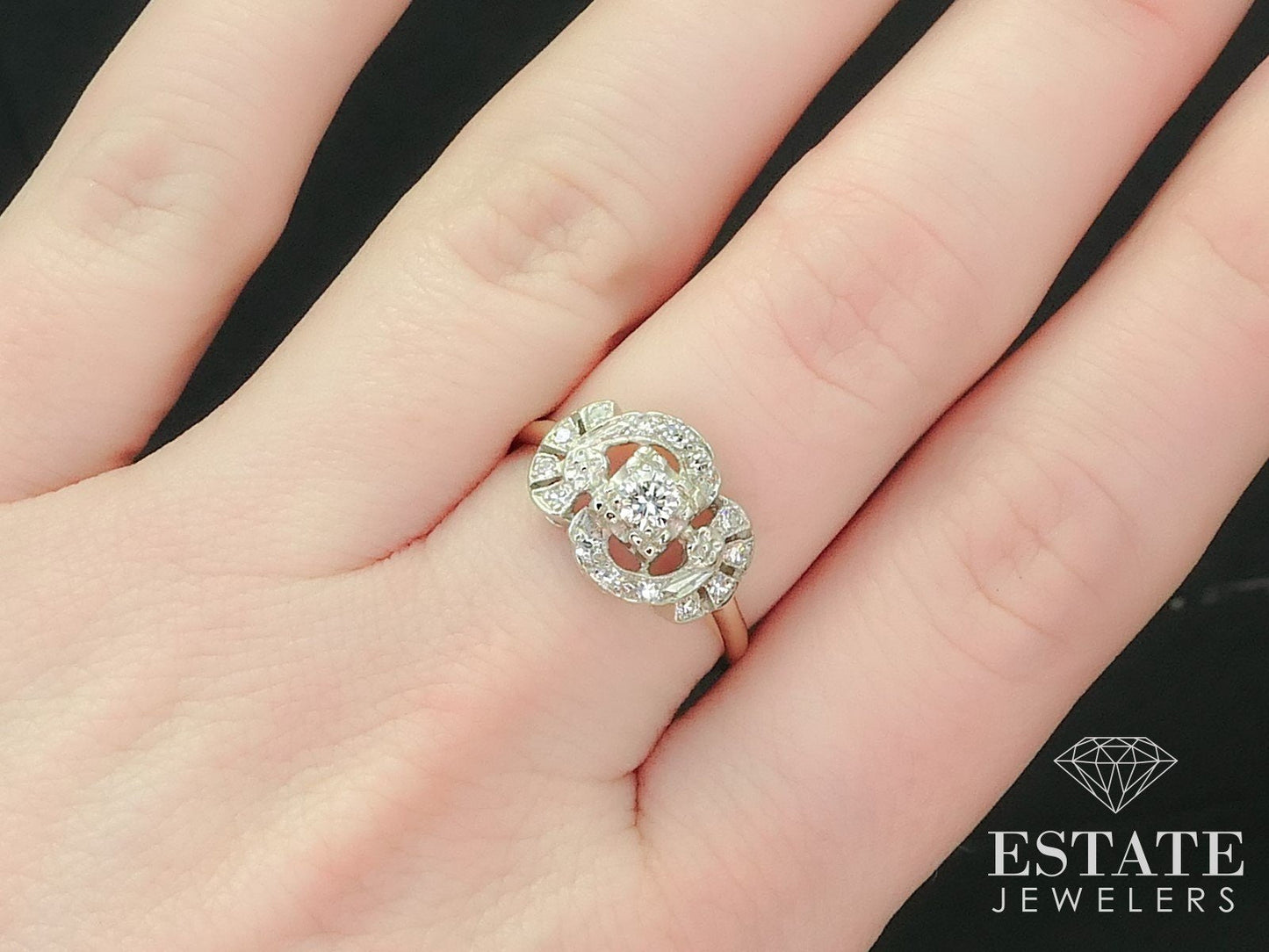 Antique 14k White & Yellow Gold Natural .31ctw Diamond Ladies Ring 2.6g i15581